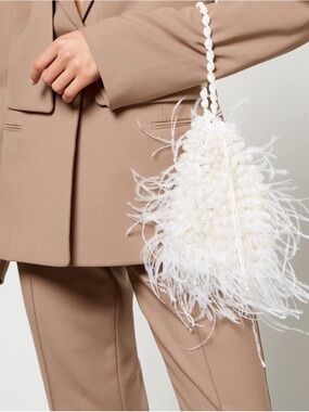 Cult Gaia Dory Ostrich Feather Beaded Wristlet in White